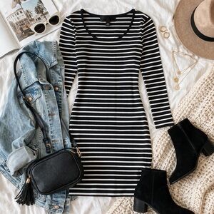 Lush Striped Bodycon Mini Dress Black White Size M NWOT